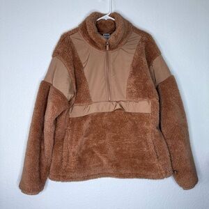 PINK Victoria’s Secret Tan 1/2 Zip Teddy Sherpa Pullover Sweater Large